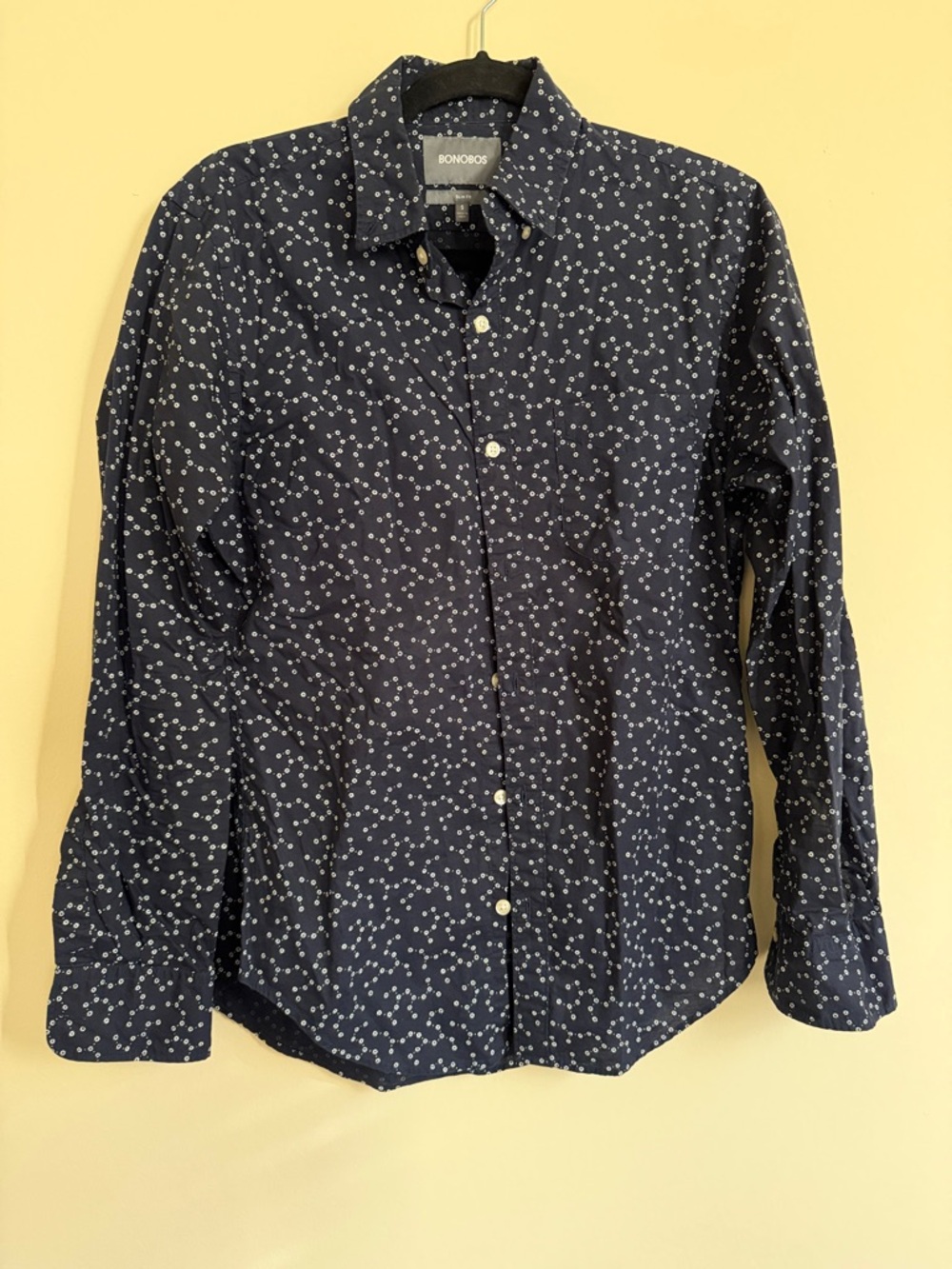 Bonobos Navy Blue Button-Down Shirt with White Dot Print